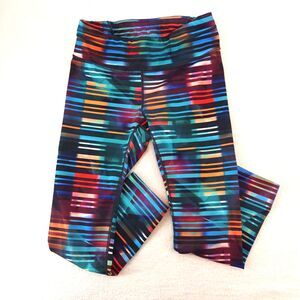 Athleta Womens Multicolor Striped Capri Leggings Size Small Tall Crop Zip Pocket